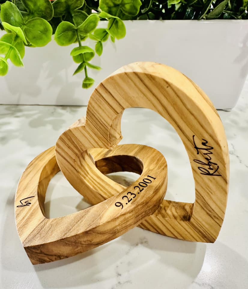 Olive Wood Interlocking Hearts