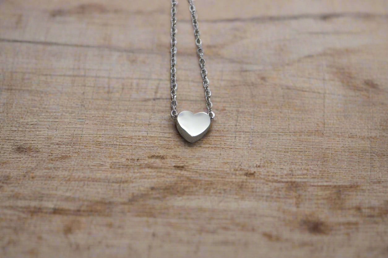 Tiny Heart Charm Necklace (Silver - Stainless Steel)