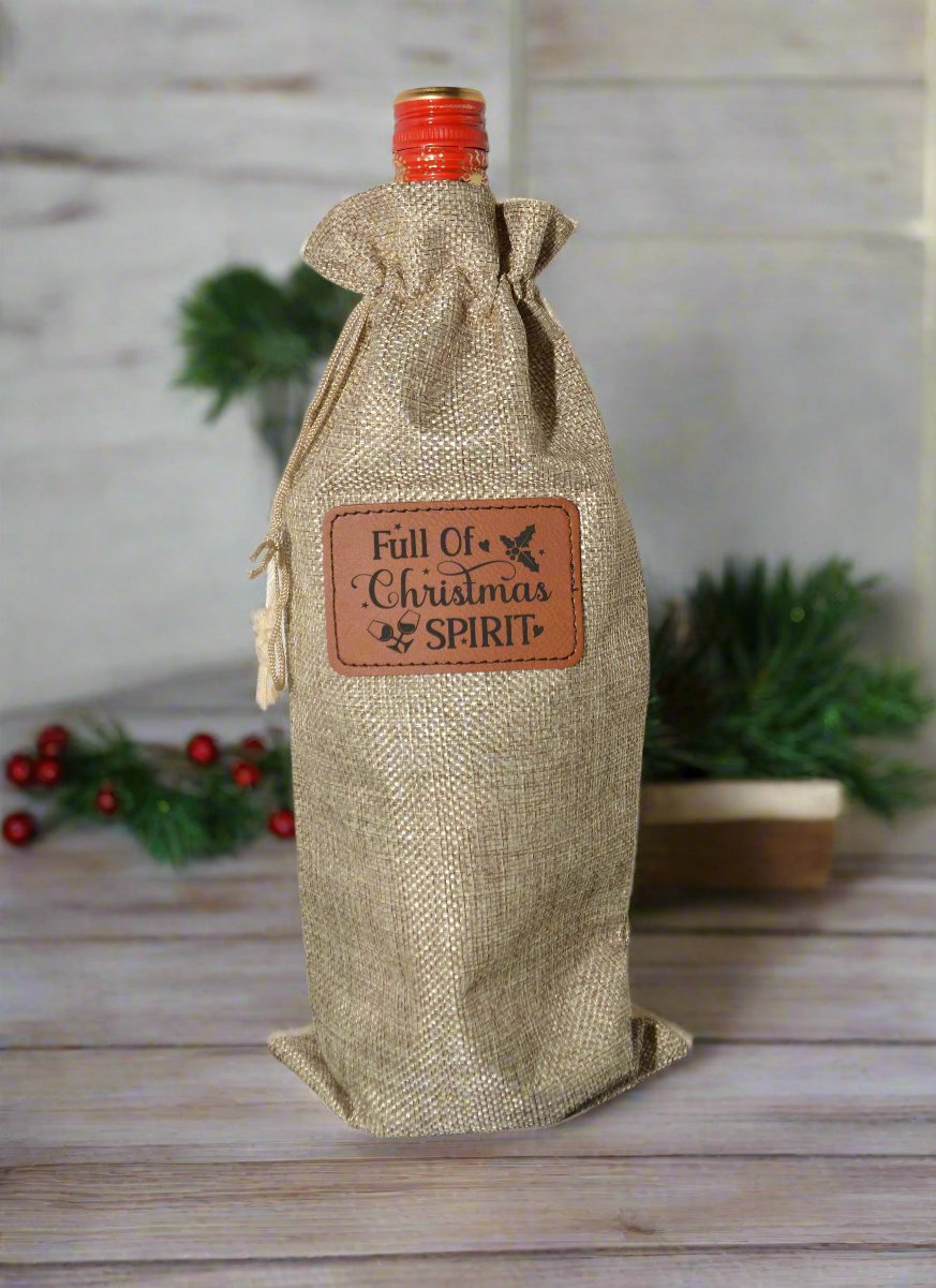 Rustic Burlap Wine Bag with Leatherette Patch