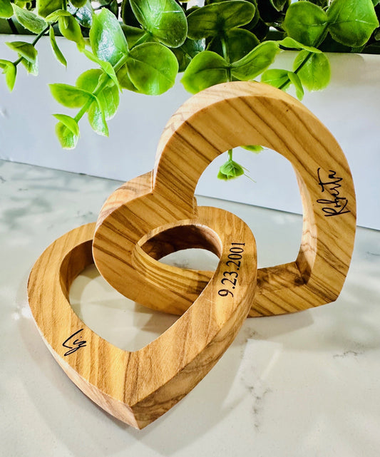 Olive Wood Interlocking Hearts