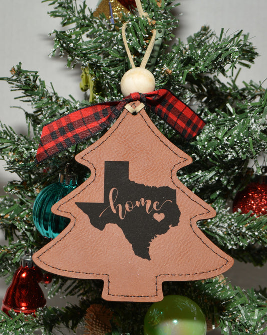 Leatherette Christmas Tree Ornament - TEXAS Home (Ready to Buy)
